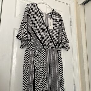 BloomChic Black and White Flutter Sleeve Jumpsuit